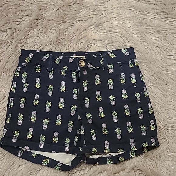SO lowrise favorite Midi womens navy blue pineapple cotton shorts size 1 - Picture 1 of 5